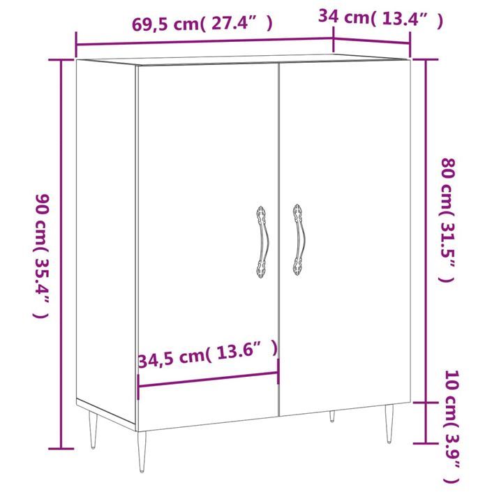 Buffet Blanc brillant 69,5x34x90 cm Bois d'ingénierie - Photo n°12