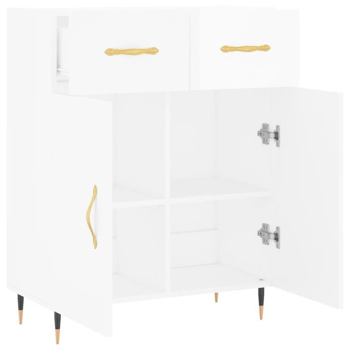 Buffet Blanc brillant 69,5x34x90 cm Bois d'ingénierie - Photo n°5