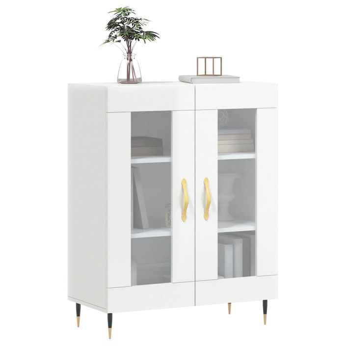 Buffet Blanc brillant 69,5x34x90 cm Bois d'ingénierie - Photo n°3