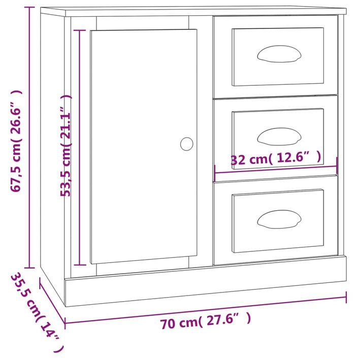 Buffet blanc brillant 70x35,5x67,5 cm bois d'ingénierie - Photo n°11