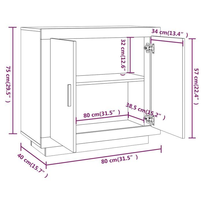 Buffet Blanc brillant 80x40x75 cm Bois d'ingénierie - Photo n°8