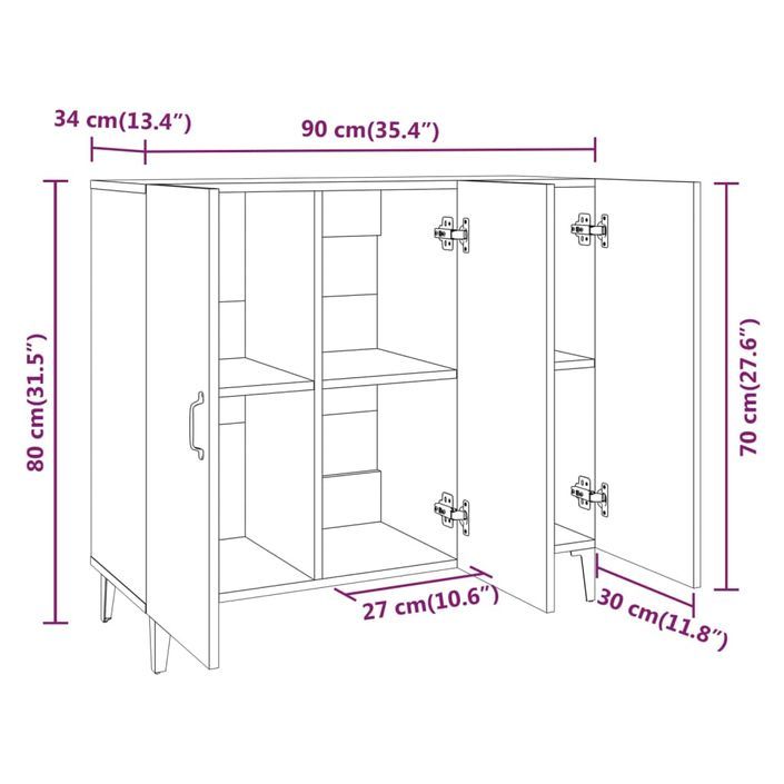 Buffet Blanc brillant 90x34x80 cm Bois d'ingénierie - Photo n°8