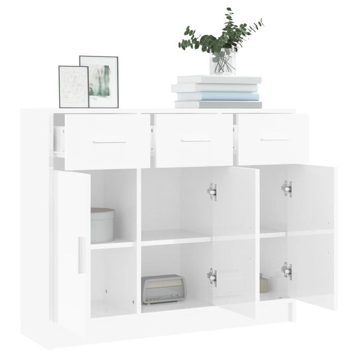 Buffet blanc brillant 91x28x75 cm bois d'ingénierie - Photo n°4