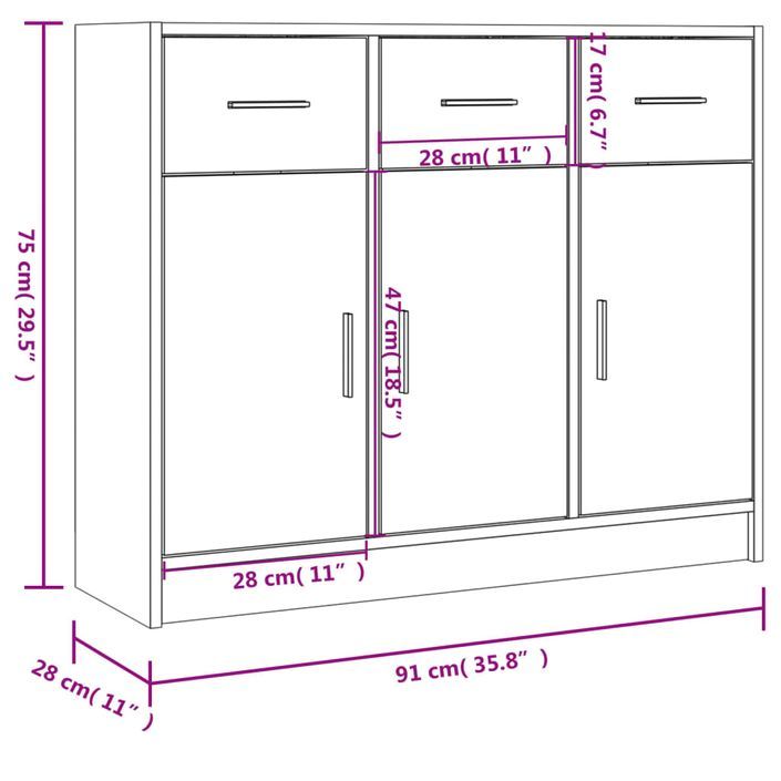 Buffet blanc brillant 91x28x75 cm bois d'ingénierie - Photo n°10