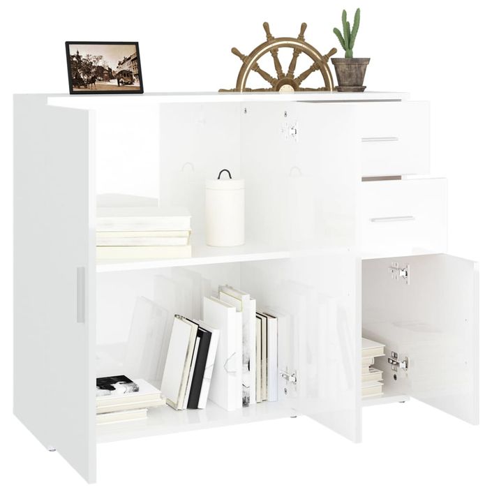 Buffet Blanc brillant 91x29,5x75 cm Bois d'ingénierie - Photo n°4