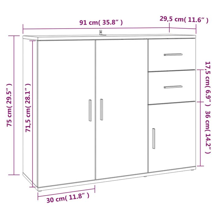 Buffet Blanc brillant 91x29,5x75 cm Bois d'ingénierie - Photo n°11