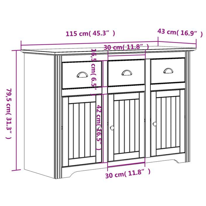 Buffet BODO blanc et marron 115x43x79,5 cm bois massif de pin - Photo n°8