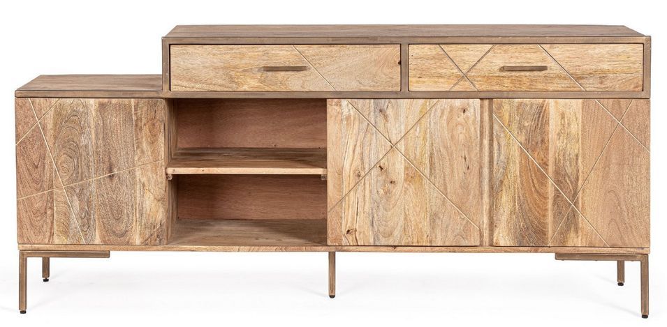 Buffet bois de manguier naturel et pieds acier laiton mat Jonky 175 cm - Photo n°1