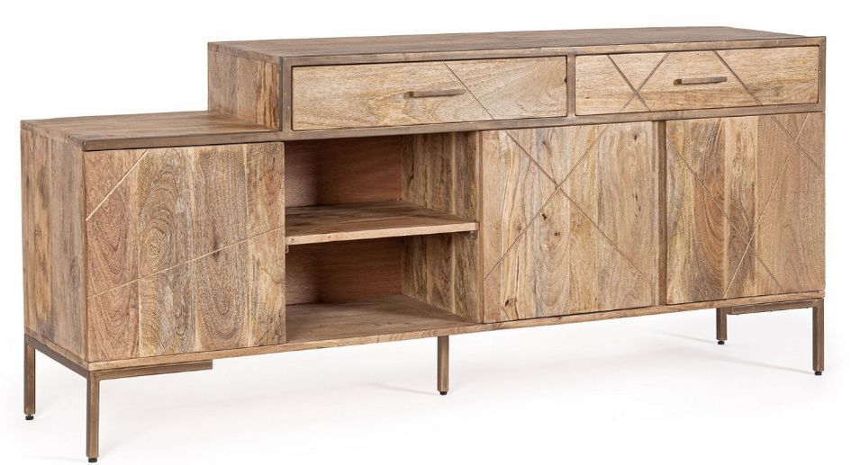 Buffet bois de manguier naturel et pieds acier laiton mat Jonky 175 cm - Photo n°2