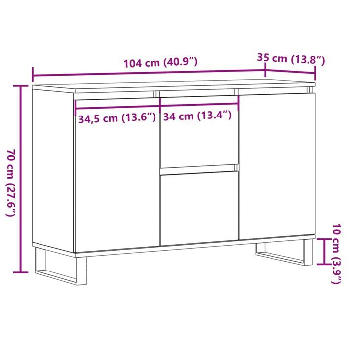 Buffet chêne artisanal 104x35x70 cm bois d'ingénierie - Photo n°10