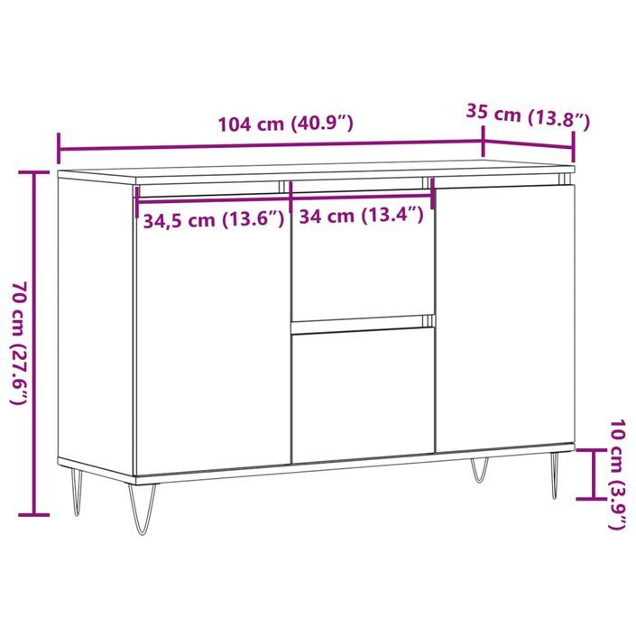 Buffet chêne artisanal 104x35x70 cm bois d'ingénierie - Photo n°10