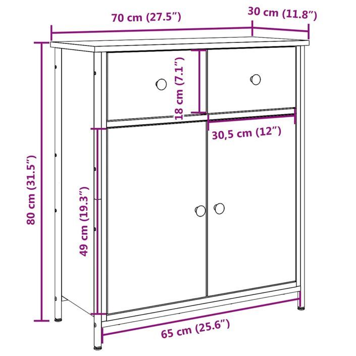 Buffet chêne artisanal 70x41x56 cm bois d'ingénierie - Photo n°9