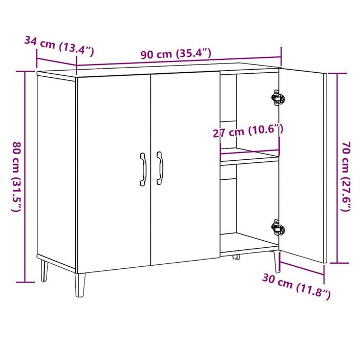 Buffet chêne artisanal 90x34x80 cm bois d'ingénierie - Photo n°9