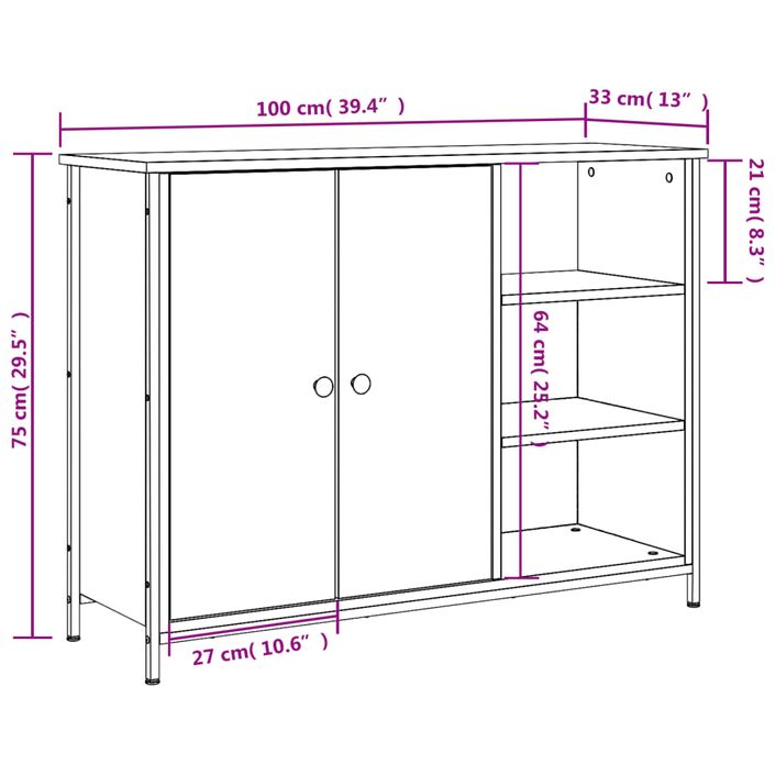 Buffet chêne fumé 100x33x75 cm bois d'ingénierie - Photo n°11