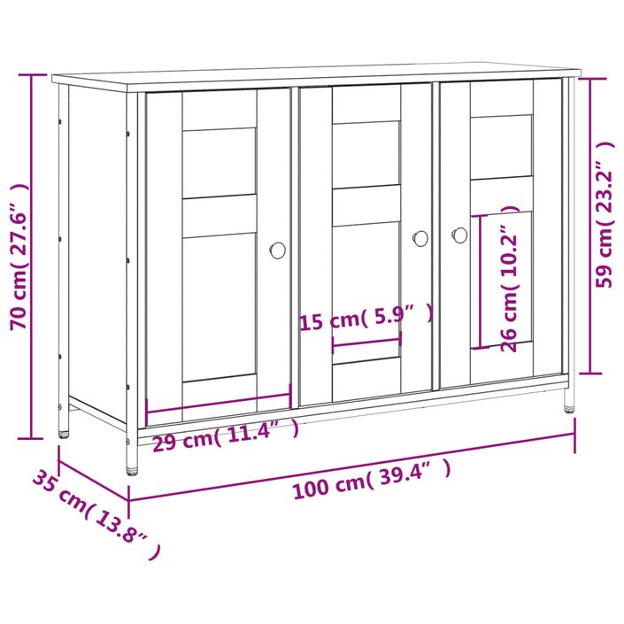 Buffet chêne fumé 100x35x70 cm bois d'ingénierie - Photo n°11