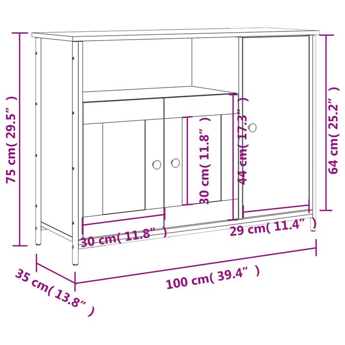 Buffet chêne fumé 100x35x75 cm bois d'ingénierie - Photo n°11