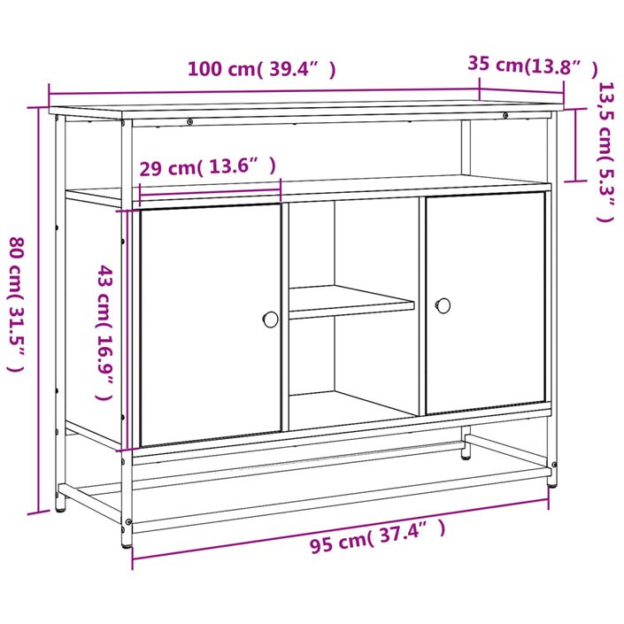 Buffet chêne fumé 100x35x80 cm bois d'ingénierie - Photo n°11