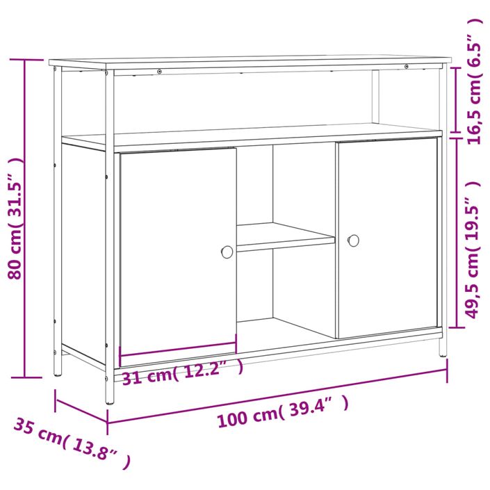 Buffet chêne fumé 100x35x80 cm bois d'ingénierie - Photo n°11