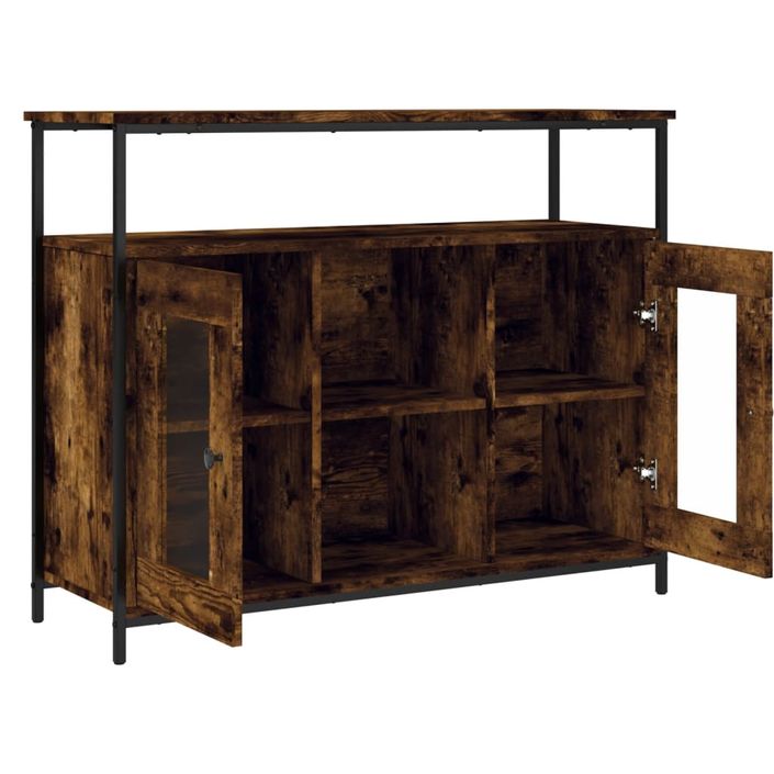 Buffet chêne fumé 100x35x80 cm bois d'ingénierie - Photo n°5