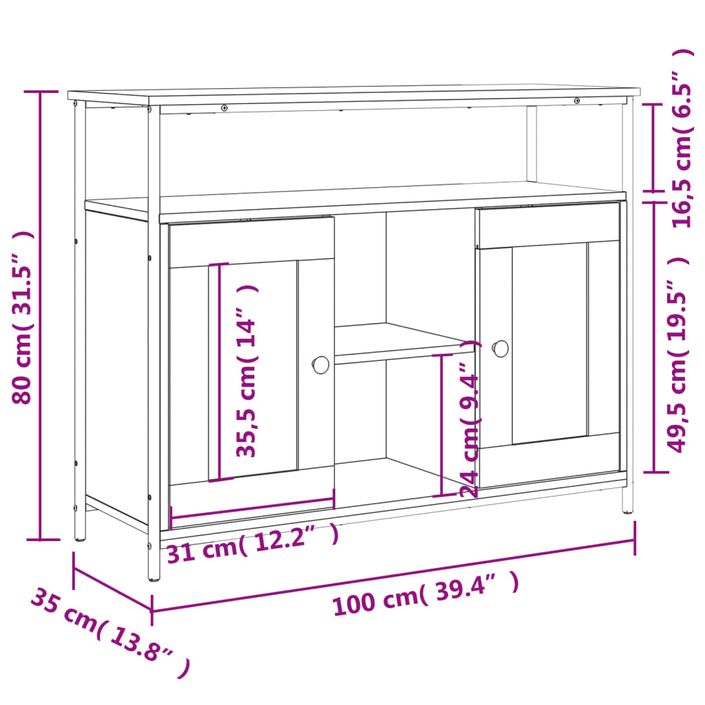 Buffet chêne fumé 100x35x80 cm bois d'ingénierie - Photo n°11