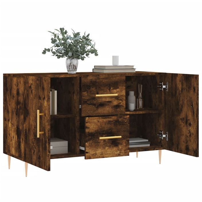 Buffet chêne fumé 100x36x60 cm bois d'ingénierie - Photo n°4