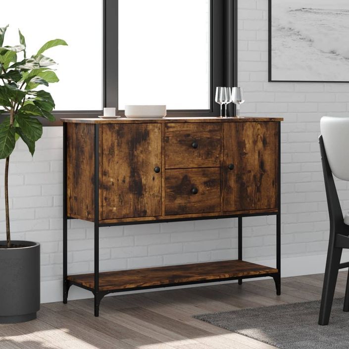 Buffet chêne fumé 100x36x85 cm bois d'ingénierie - Photo n°2