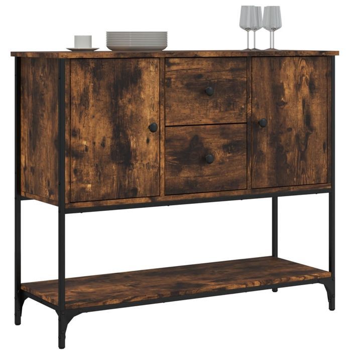 Buffet chêne fumé 100x36x85 cm bois d'ingénierie - Photo n°3