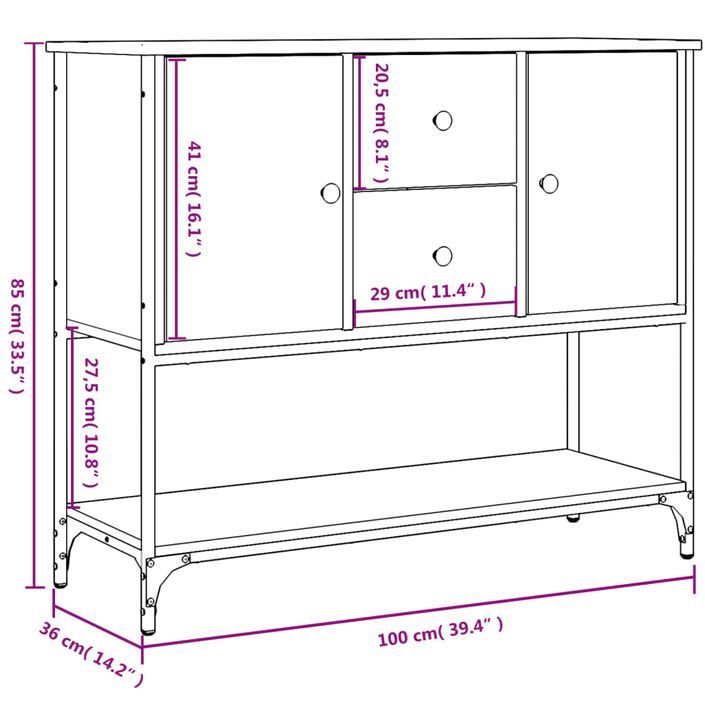 Buffet chêne fumé 100x36x85 cm bois d'ingénierie - Photo n°11