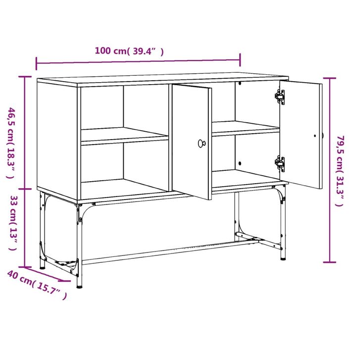 Buffet chêne fumé 100x40x79,5 cm bois d'ingénierie - Photo n°12