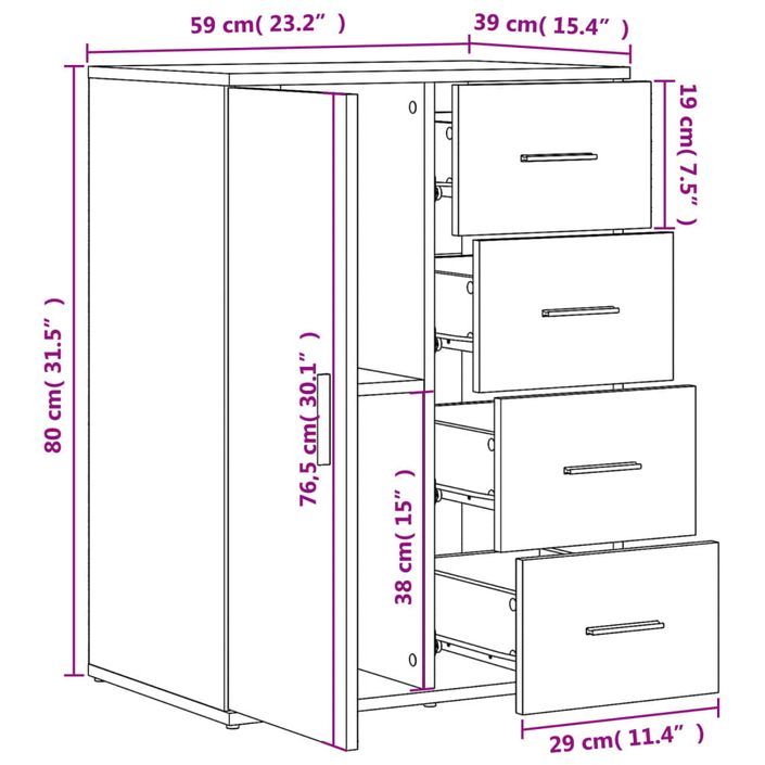 Buffet chêne fumé 59x39x80 cm bois d'ingénierie - Photo n°11