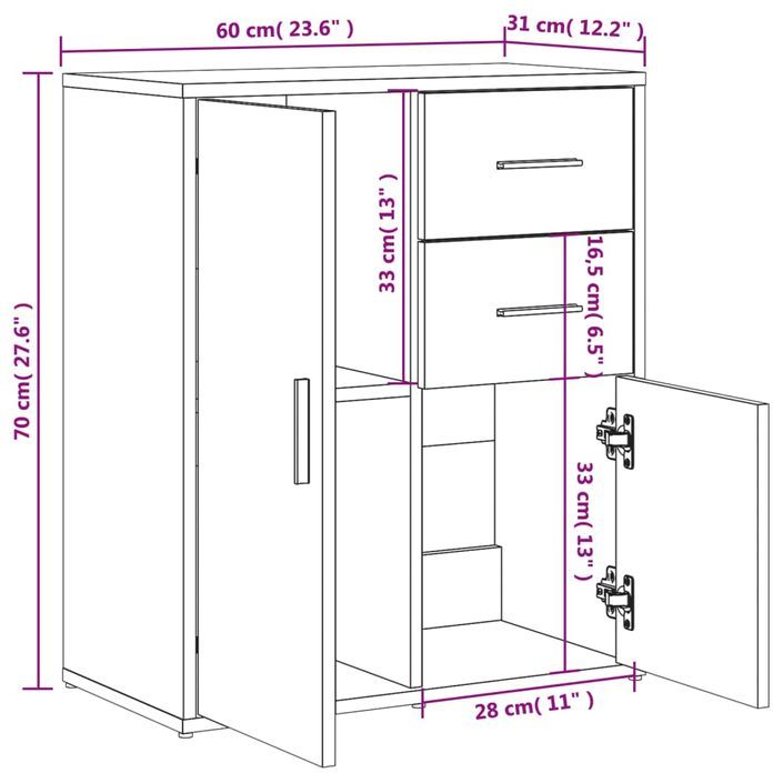 Buffet chêne fumé 60x31x70 cm bois d'ingénierie - Photo n°11