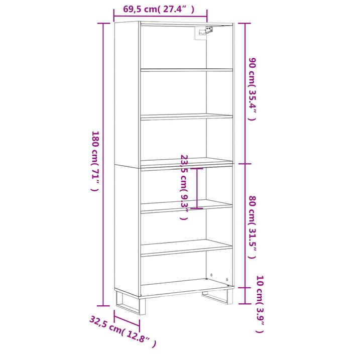 Buffet chêne fumé 69,5x32,5x180 cm bois d'ingénierie - Photo n°11