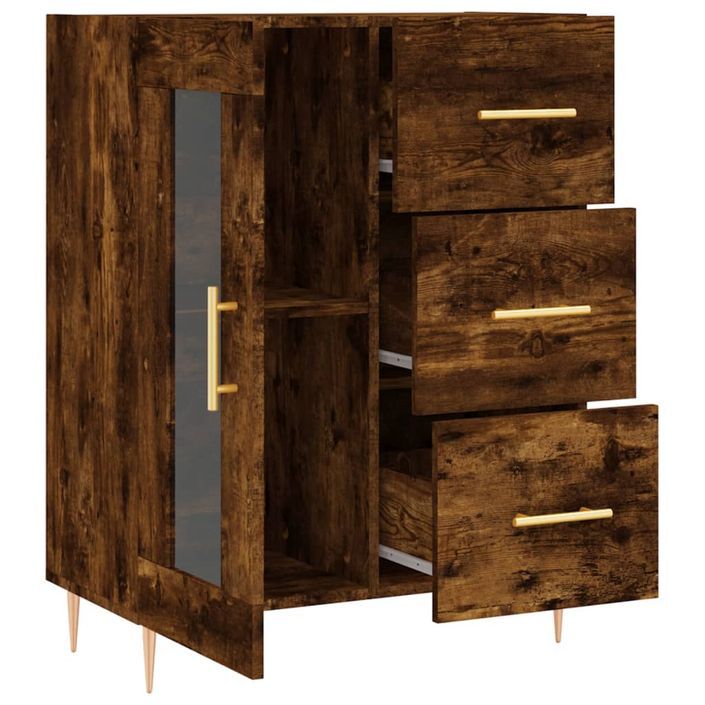 Buffet chêne fumé 69,5x34x90 cm bois d'ingénierie - Photo n°6