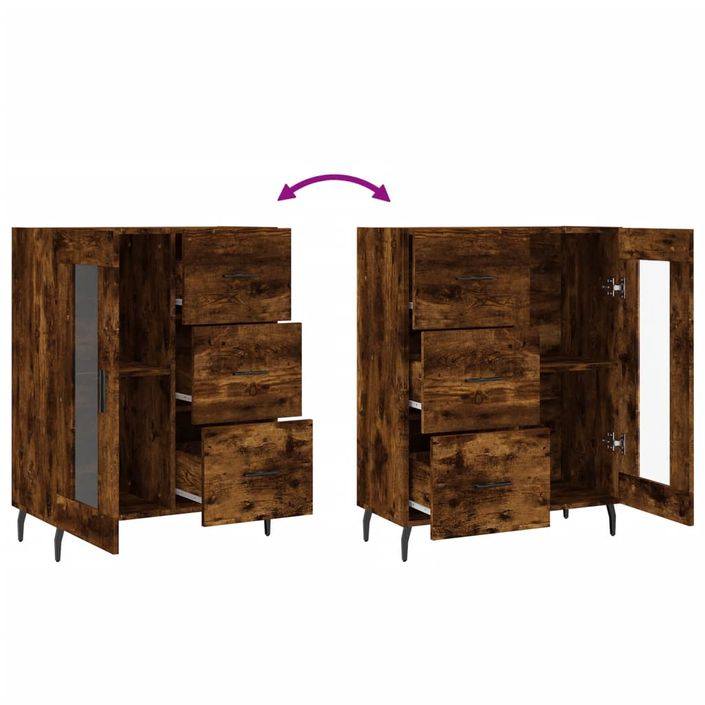 Buffet chêne fumé 69,5x34x90 cm bois d'ingénierie - Photo n°9