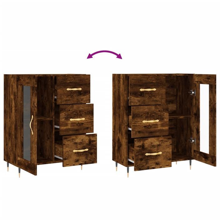 Buffet chêne fumé 69,5x34x90 cm bois d'ingénierie - Photo n°9