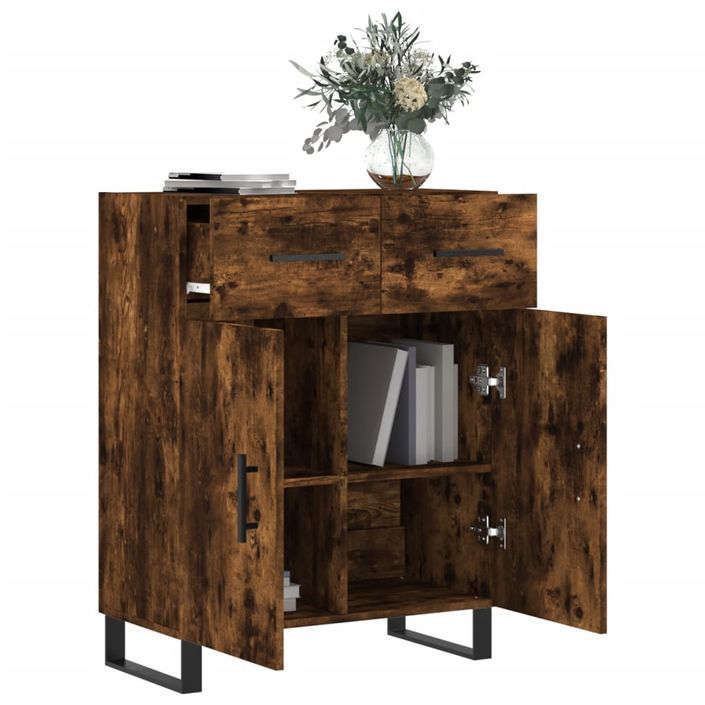 Buffet chêne fumé 69,5x34x90 cm bois d'ingénierie - Photo n°4