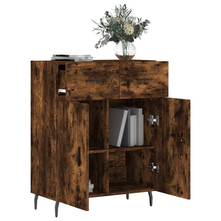 Buffet chêne fumé 69,5x34x90 cm bois d'ingénierie - Photo n°4