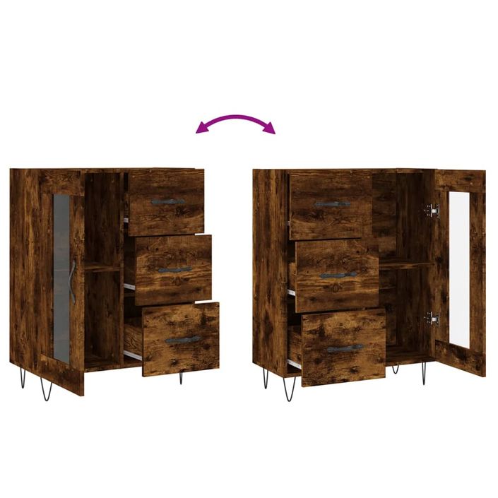 Buffet chêne fumé 69,5x34x90 cm bois d'ingénierie - Photo n°9