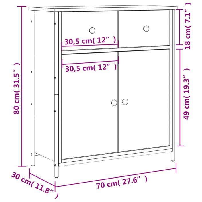 Buffet chêne fumé 70x30x80 cm bois d'ingénierie - Photo n°11