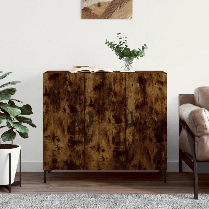 Buffet chêne fumé 90x34x80 cm bois d'ingénierie - Photo n°2