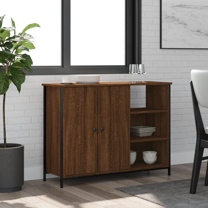 Buffet chêne marron 100x33x75 cm bois d'ingénierie - Photo n°2