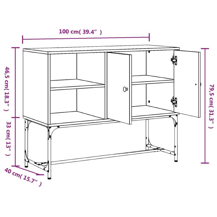 Buffet chêne marron 100x40x79,5 cm bois d'ingénierie - Photo n°12