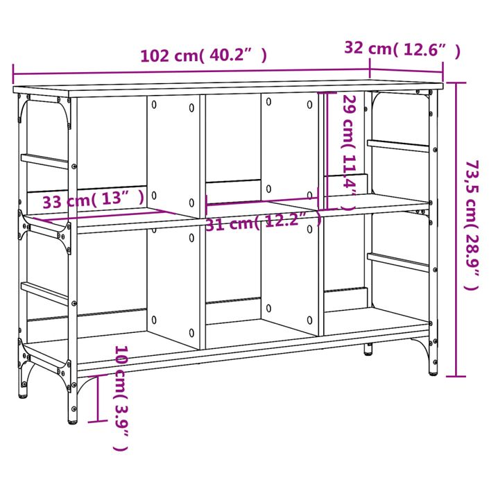 Buffet chêne marron 102x32x73,5 cm bois d'ingénierie - Photo n°9