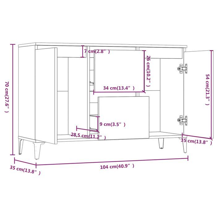 Buffet Chêne marron 104x35x70 cm Bois d'ingénierie - Photo n°8