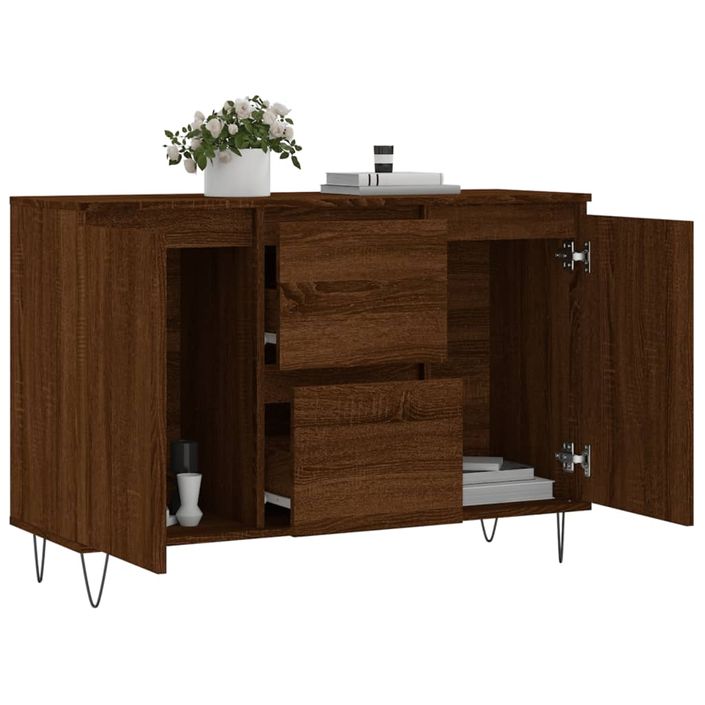 Buffet chêne marron 104x35x70 cm bois d'ingénierie - Photo n°4