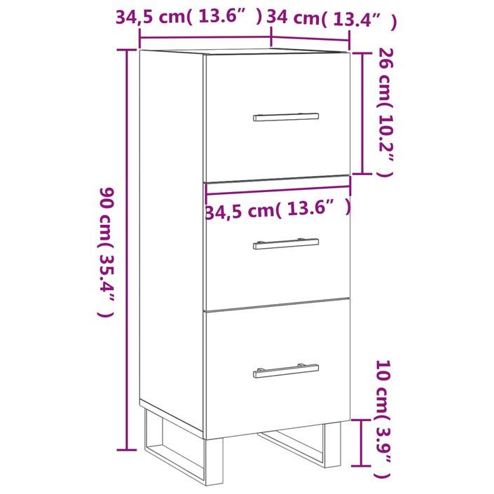 Buffet Chêne marron 34,5x34x90 cm Bois d'ingénierie - Photo n°12