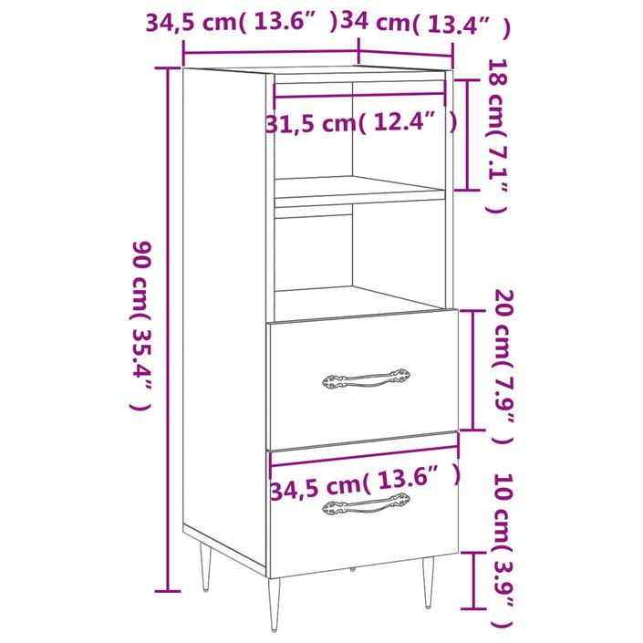 Buffet Chêne marron 34,5x34x90 cm Bois d'ingénierie - Photo n°12