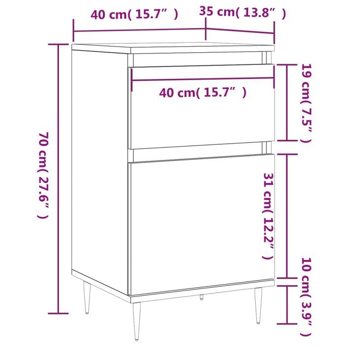 Buffet chêne marron 40x35x70 cm bois d'ingénierie - Photo n°12