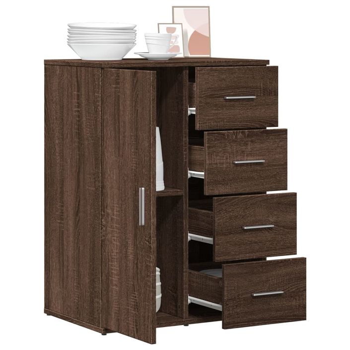 Buffet chêne marron 59x39x80 cm bois d'ingénierie - Photo n°4