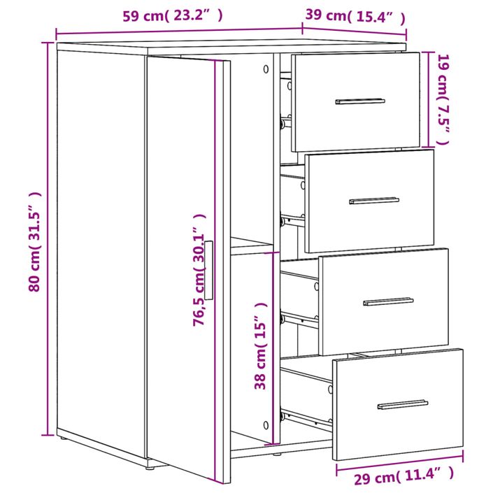 Buffet chêne marron 59x39x80 cm bois d'ingénierie - Photo n°11